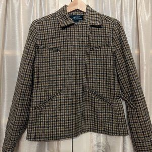 Vintage 90s Ralph Lauren Wool Moto Jacket Houndstooth Plaid - SIZE 4